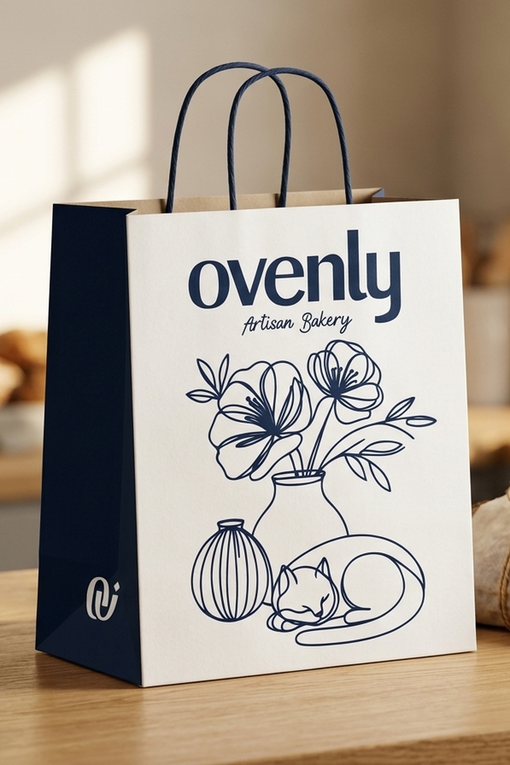 Ovenly Bakery Tactile Kraft Shopping Bag with Sleeping Cat Monogram